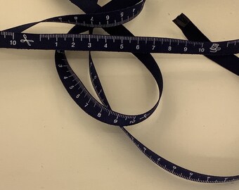 Woven ribbon, polyester, ribbon meter pattern, navy blue color, width 10 mm