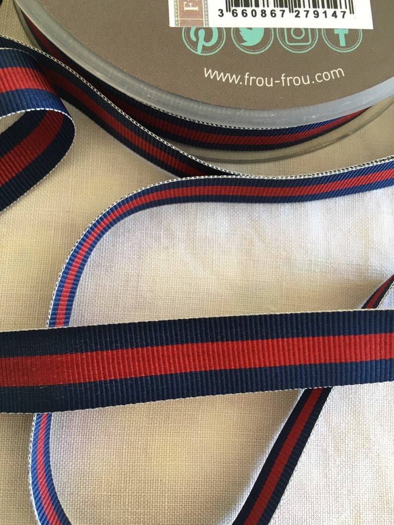 BlueRedBlue Color Marine Stripe Pattern Big Grain Ribbon Width 24 mm