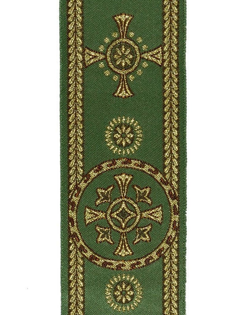 Religious galon, for liturgical ornaments, green color 8250, model Oro Palmette, width 9 cm image 1