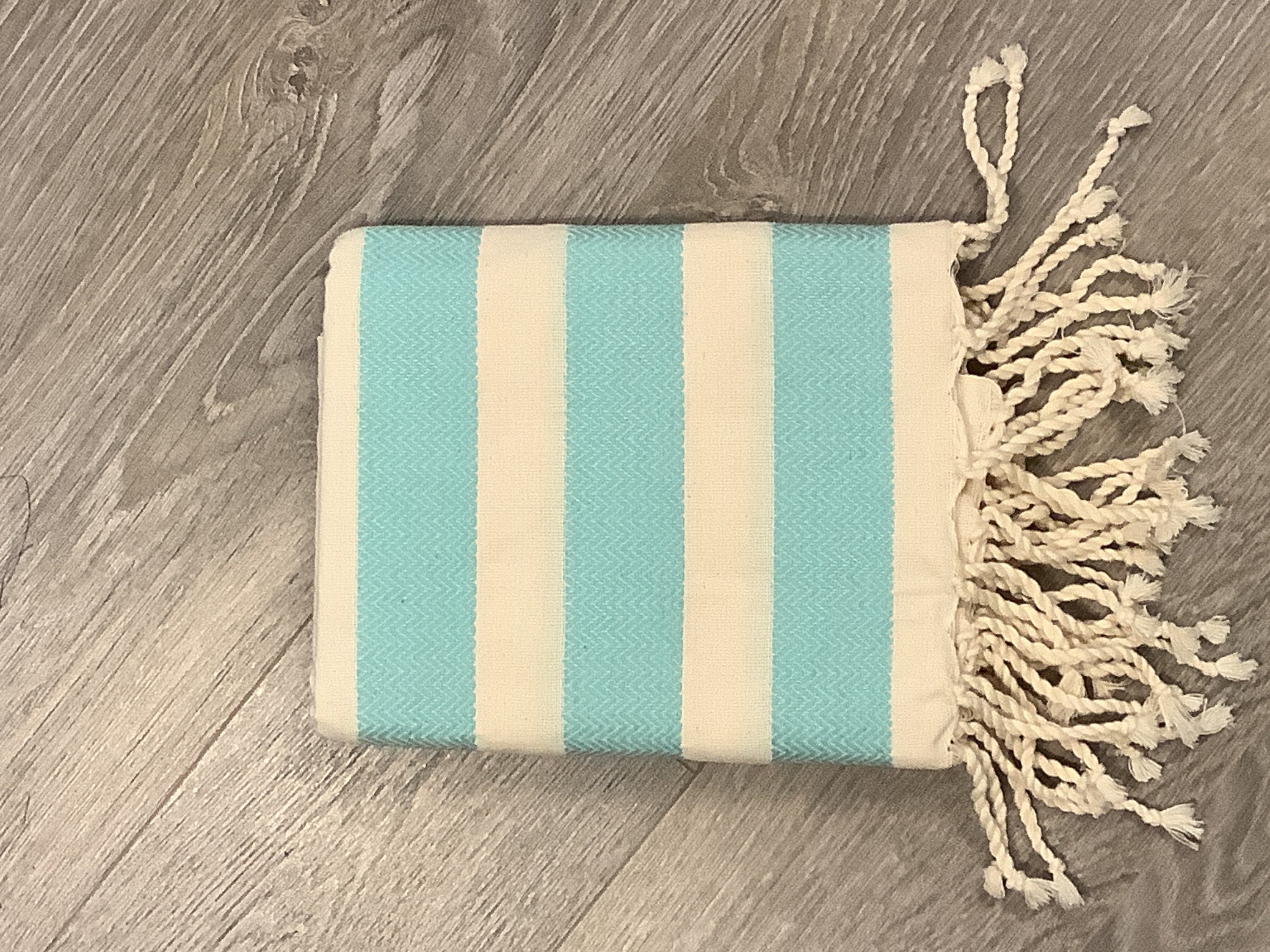 Fouta Coton, Hansel, Tons Écru et Vert d'eau