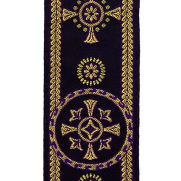 Galon religieux, pour ornements liturgiques, Couleur Noir et violet (1079), modèle Oro palmette, largeur 9 cm,