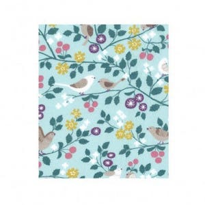 Coated cotton fabric coupon Birds Céladon 70 x 35 cm