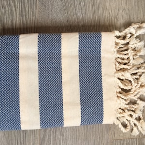 Fouta cotton, Hansel, ecru tones and blue jeans