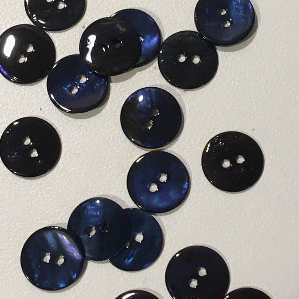 Bouton fantaisie, rond, nacre, Couleur Bleu foncé (3), Diamètre 12 mm