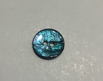 Fancy button, round, mother-of-pearl, Turquoise blue color (4), Diameter 15 mm