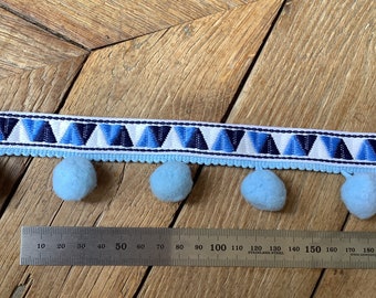 Fancy pompom galon, Blue color, Width 4 cm