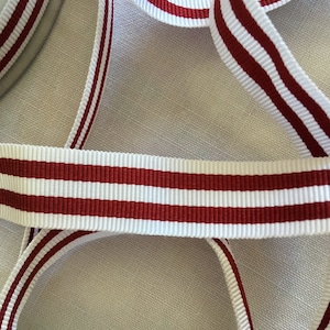 Ribbon grosgrain Navy stripes, red, white, red color, width 15 mm
