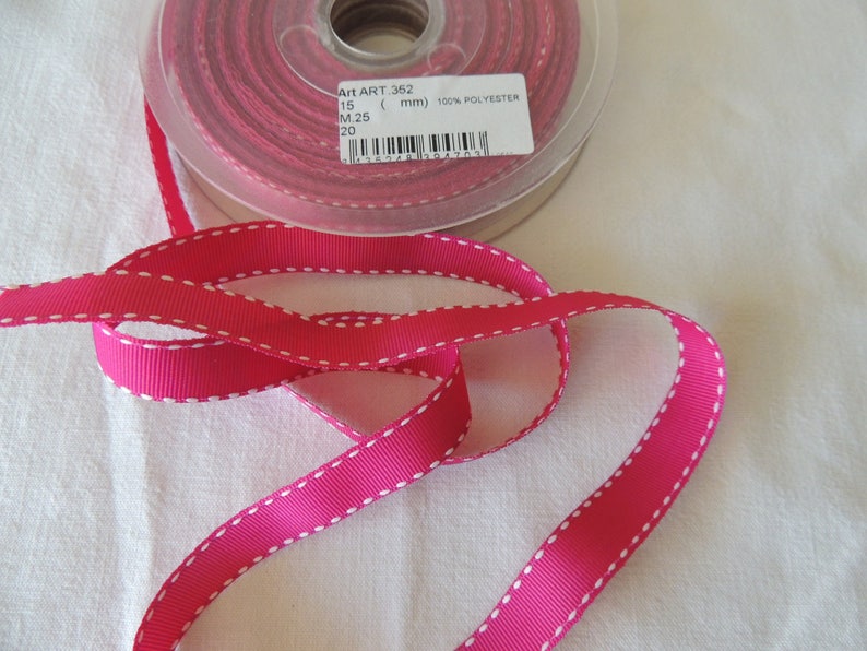 Big Grain Ribbon Stitched Color Pink White Stitching Width 15 mm