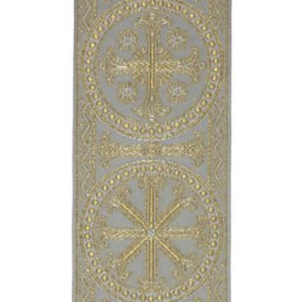 Galon religieux, pour ornements liturgiques, Couleur écru et or (0401), modèle Ruota, largeur 9 cm