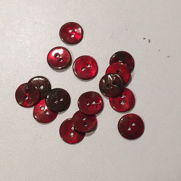 Bouton fantaisie, rond, nacre, Couleur Rouge (71), Diamètre 12 mm