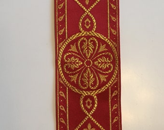 Galon religieux, pour ornements liturgiques, Couleur rouge (1072), Modèle Bizantino, Largeur 9 cm