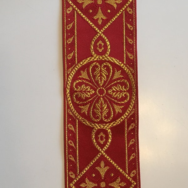 Galon religieux, pour ornements liturgiques, Couleur rouge (1072), Modèle Bizantino, Largeur 9 cm