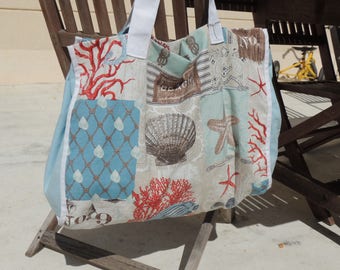 Sac de plage motif Marin Côtés bleus