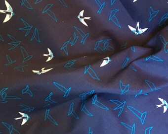Cotton Fabric Coupon (MT62) Blue Background Pattern Birds