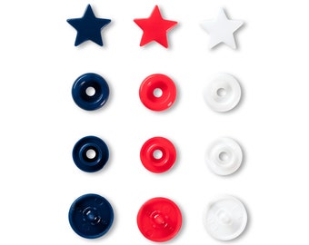 Pressure buttons, Prym love Color snaps, Star Pattern, 12.4 mm diameter, Blue/White/Red Tons