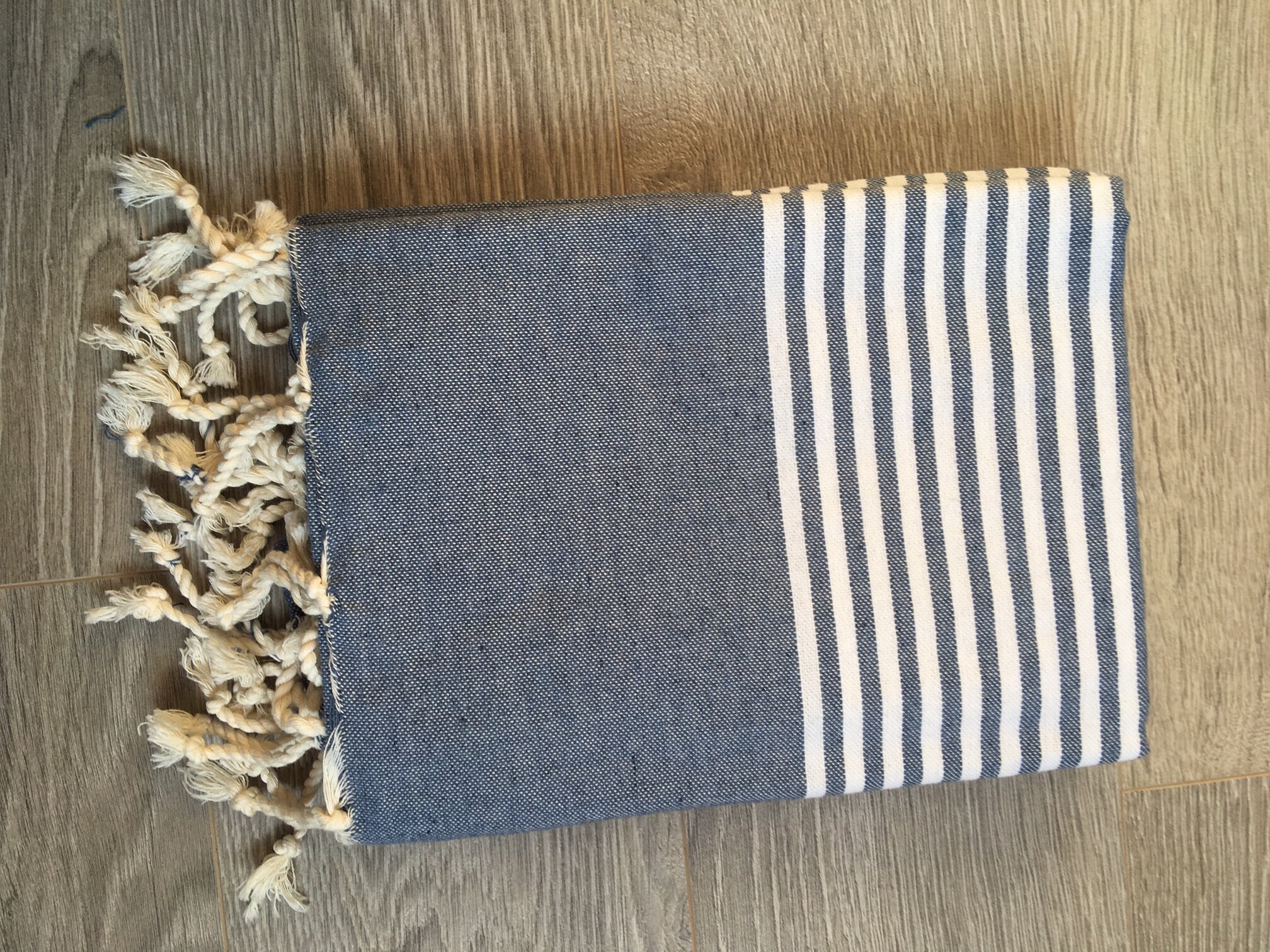 Fouta Coton, Fala, Tons Écru et Bleu Jean