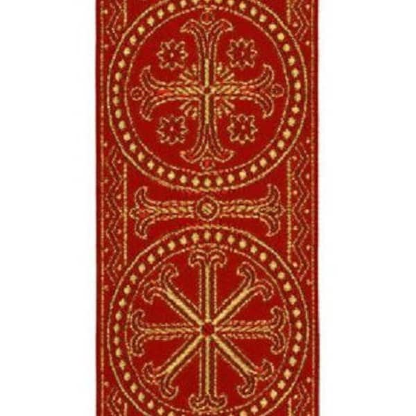 Galon religieux, pour ornements liturgiques, Couleur rouge (1072), modèle Ruota, Largeur 9 cm