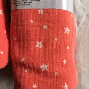 Coupon de tissu, coton, mousseline double gaze étoilée, Couleur rouge saumon image 1