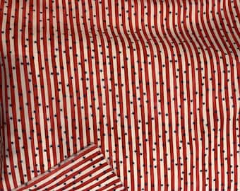 Fabric coupon, Cotton, Mickael Miller, pattern stripes and stars, red, blue and white tones