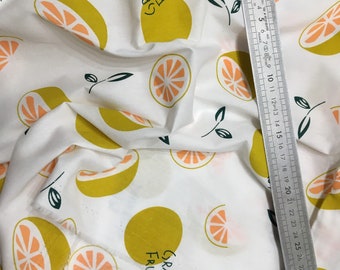 Cotton Fabric Coupon (MT79) White Background Pattern Lemons yellow ochre