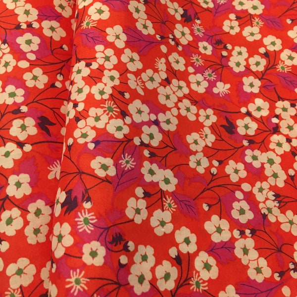 Tissu Liberty Mitsi Tons orange hibiscus Longueur 50 cm