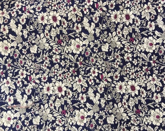 Fabric Coupon Cotton Flowery (MT8) Background Navy Blue Pattern Flowers Cream