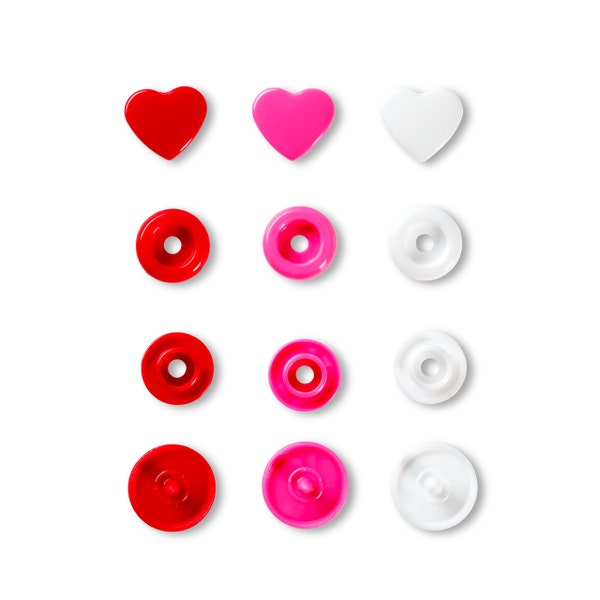 Boutons pressions, Prym love Color snaps, Motif Coeur , Diamètre 12,4 mm, Tons Rouge/Rose/Blanc