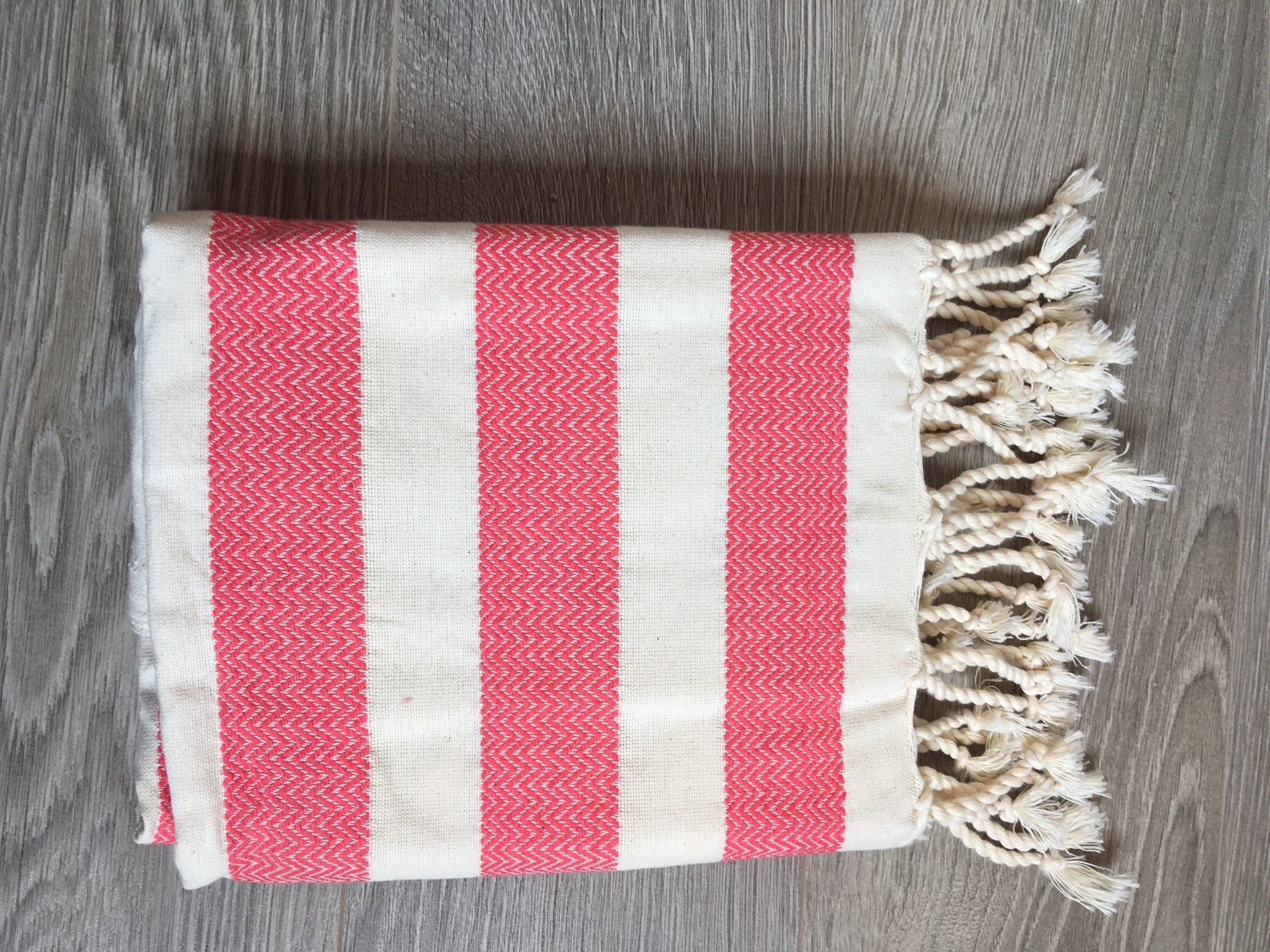 Fouta Coton, Hansel, Tons Écru et Corail