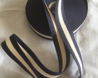 Luggage strap, cotton, two-tone, navy blue/ecru/navy color (101), width 30 mm