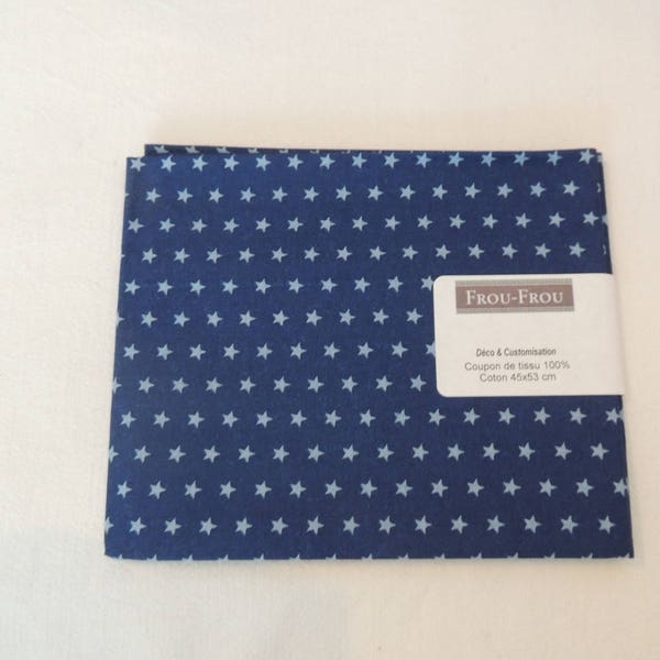 Coupon de tissu coton patch Fond bleu marine étoiles bleu clair