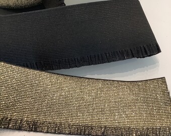 Elastic ribbon, metallic, black background color, gold lurex stripes, width 60 mm