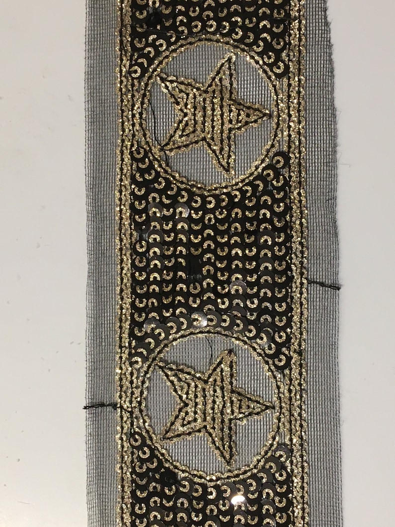 black and gold stars Glitter width 50 mm