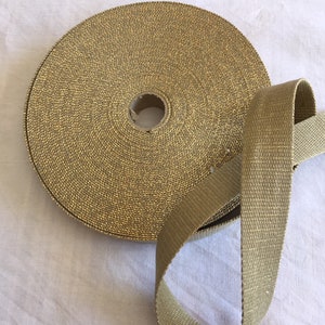 Luggage strap, cotton, gold glitter, Linen color (045), Width 3 cm
