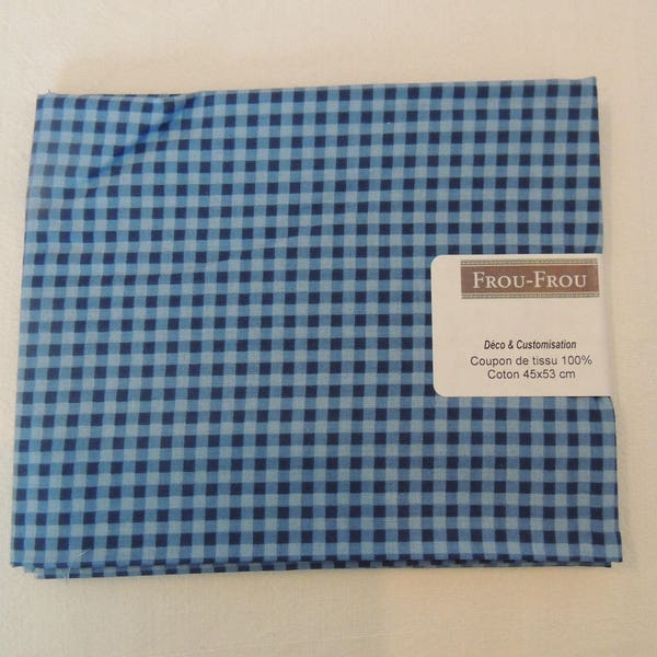 Coupon de tissu, coton, patch, Vichy, bleu clair et bleu marine