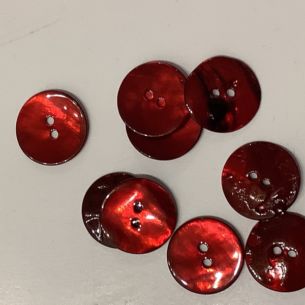 Bouton fantaisie, rond, nacre, Couleur Rouge (71), Diamètre 18 mm