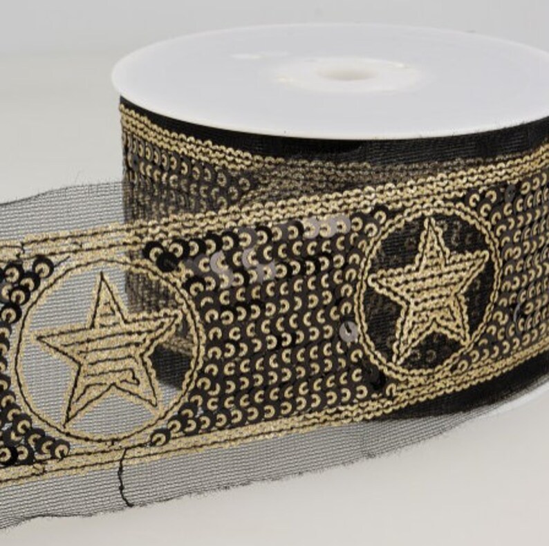 black and gold stars Glitter width 50 mm