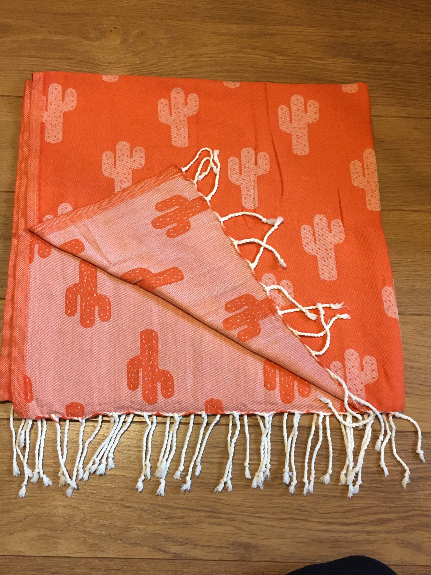Fouta Coton, Jacquard, Motif Cactus, Tons Orange