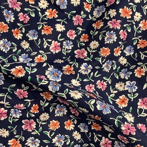 Floral fabric, cotton, navy blue background, flower patterns, sold by 50 cm