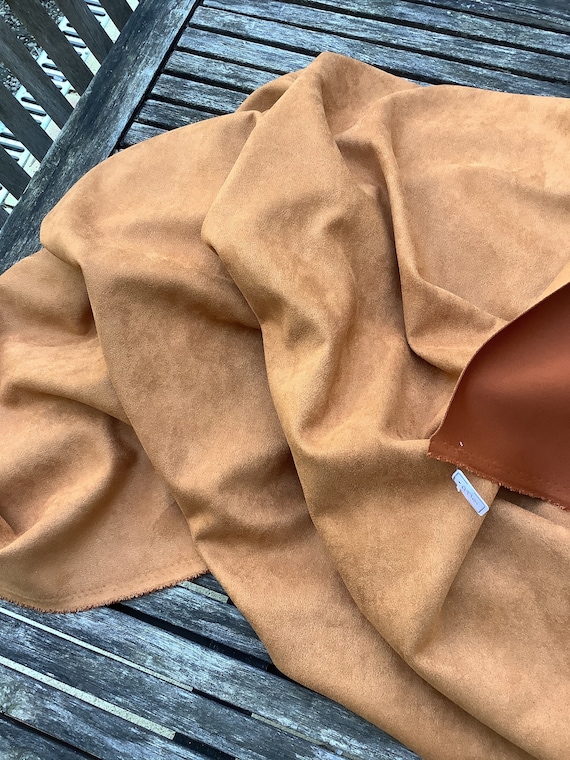 Polyester fabric, imitation alcantara or suede, ochre brown color, (MT101)