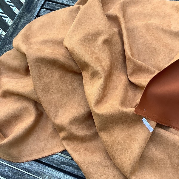 Tissu polyester, imitation  alcantara ou daim, couleur marron ocre, (MT101)