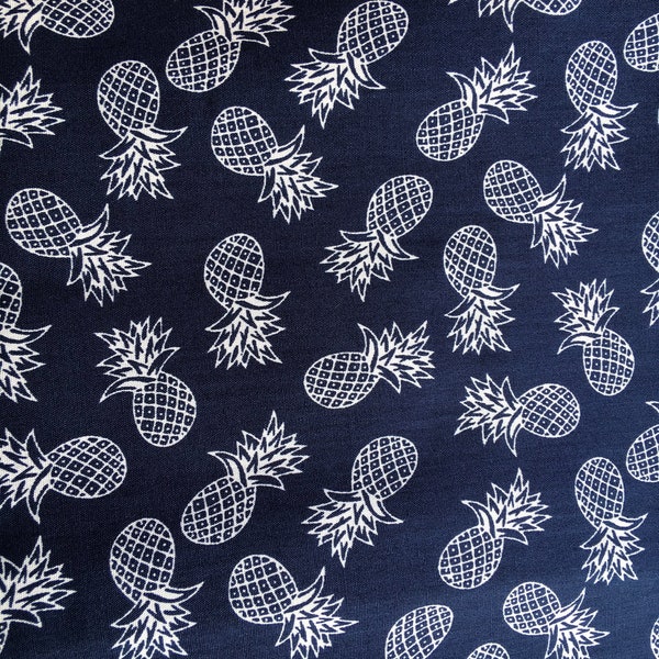 Coton Fleuri Fabric Coupon (MT56) Navy Blue Background Motif White Pineapple