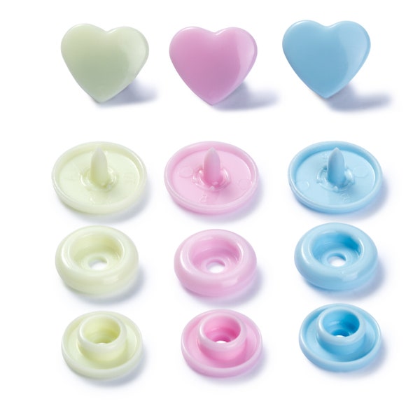 Boutons pressions, Prym love Color snaps, Motif Coeur, Diamètre 12,4 mm, Tons rose/bleu/vert