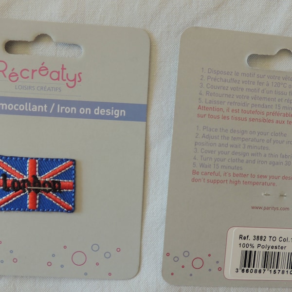 Ecusson thermocollant Rectangle Drapeau Royaume-Uni Ecriture London