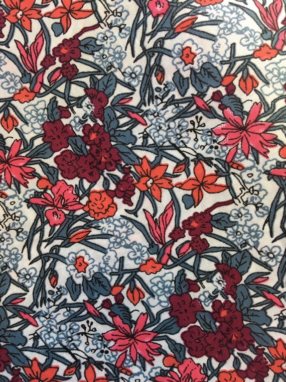 Coupon De Tissu Coton Blanc 90x250 Cm - Motif Floral Rose/violet - Idéal Pour Travaux Manuels
