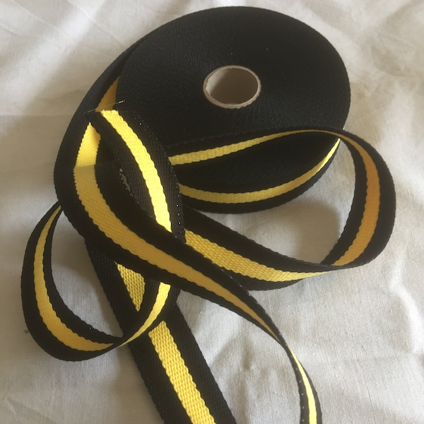 Sangle bagagère, coton, bicolore, couleur noir/jaune/noir, largeur 30 mm