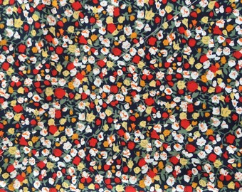 Cotton Fleuri Fabric Coupon (MT16) Blue Navy Background Pattern Red and Yellow Flowers