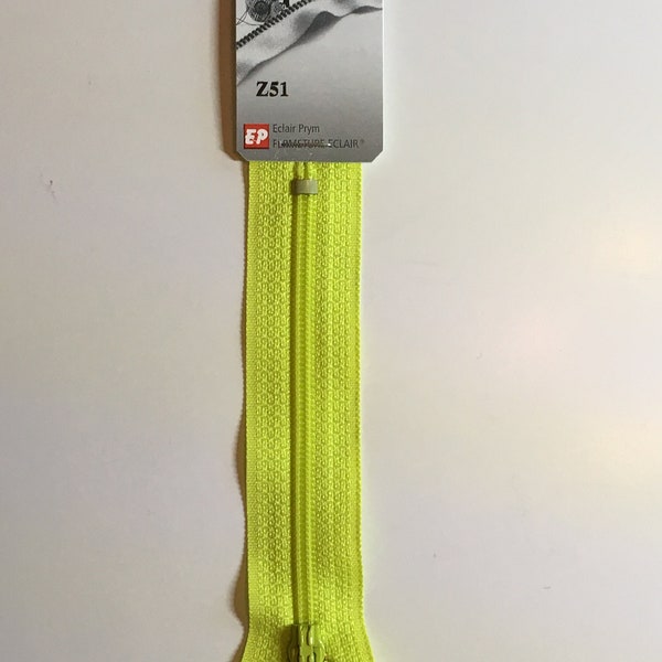 Zipper, non-separable, Nylon, Length 10 cm, Neon Yellow Color