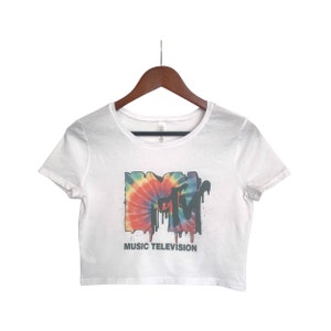 MTV Melted Rainbow Tie Dye Vintage Retro Distressed Crop Top, Short Sleeve Crop Top, Crop Top for Women, Boho Hippie Clothing, 90s Fashion