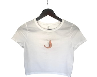 Shrimps Crop Top: Retro Seafood Tee im Boho Sommer Style