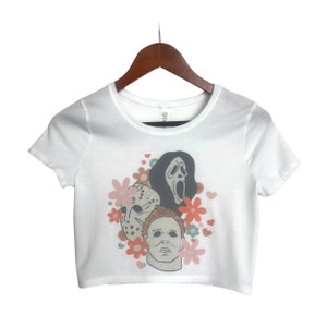 Retro Vintage Halloween Scream Jason Spooky Crop Top, Scary Movie Tops for Women, Boho Stylish Tops, Summer Tops, Horror Movie Fan Gift